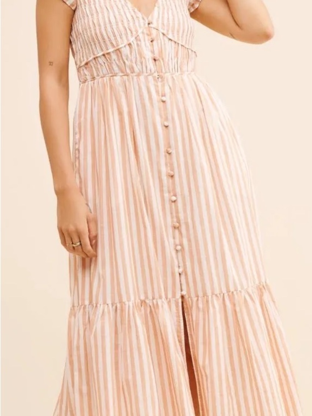 Anthropologie Peregrine Cream and White Striped Ruffled Maxi Dress